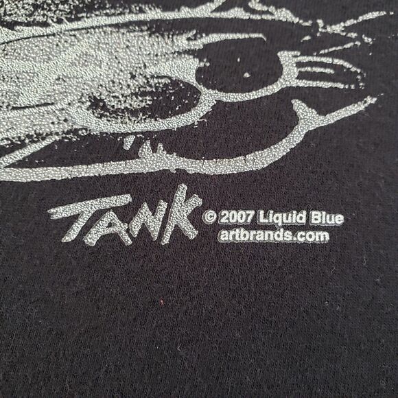 Vintage 2007 Liquid Blue FTW Biker Bulldog Sz M-L Mens Black Double Side T-Shirt - Picture 3 of 7